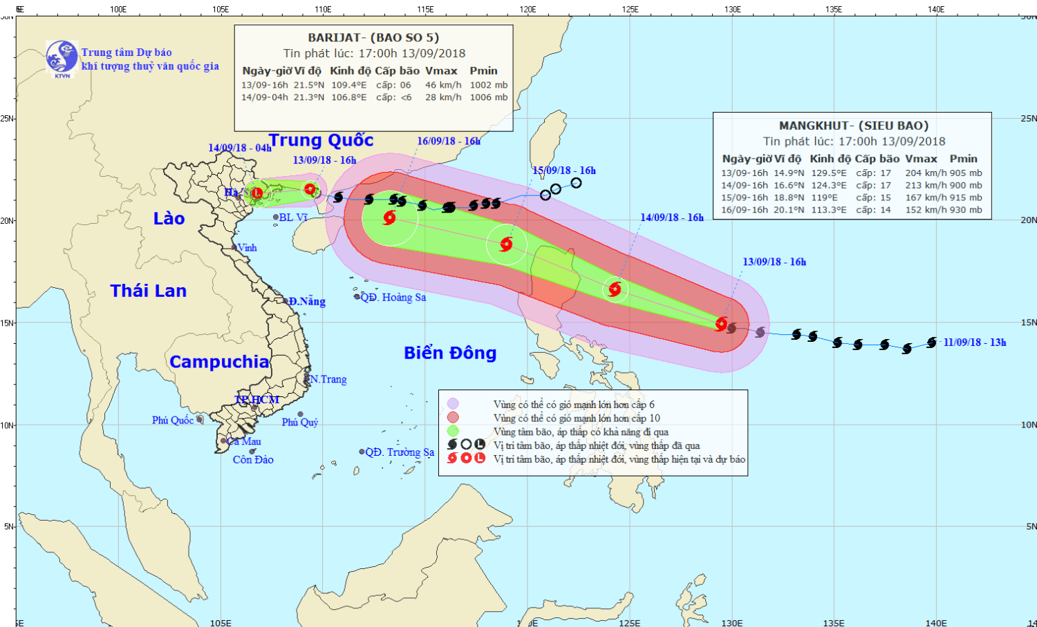 Tin áp thấp nhiệt đới trên đất liền - suy yếu từ bão số 5 (17h00 ngày 13/9)