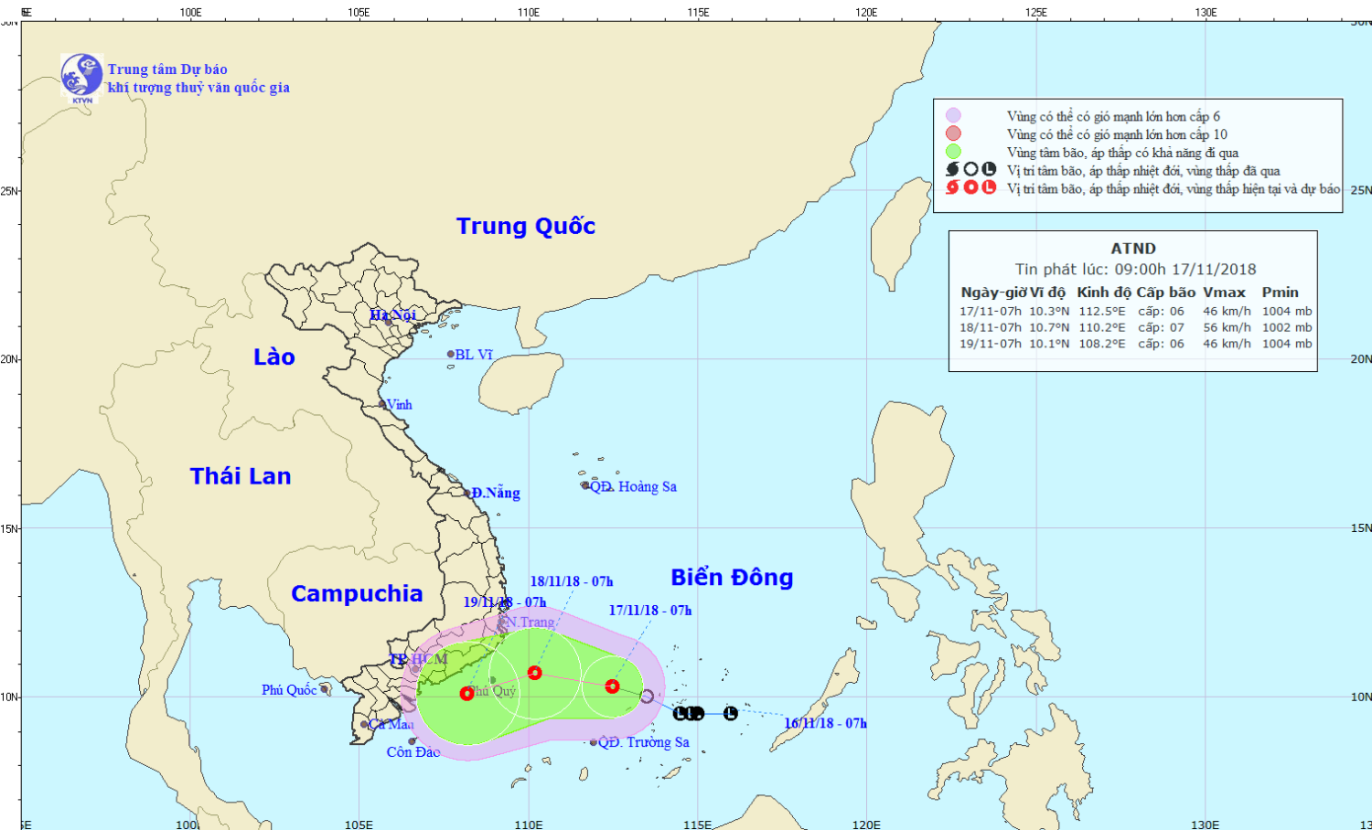 Tin áp thấp nhiệt đới trên Biển Đông (09h00 ngày 17/11)