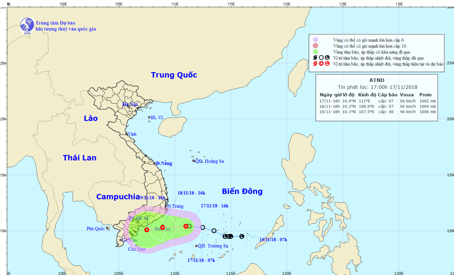 Tin áp thấp nhiệt đới gần bờ (17h00 ngày 17/11)