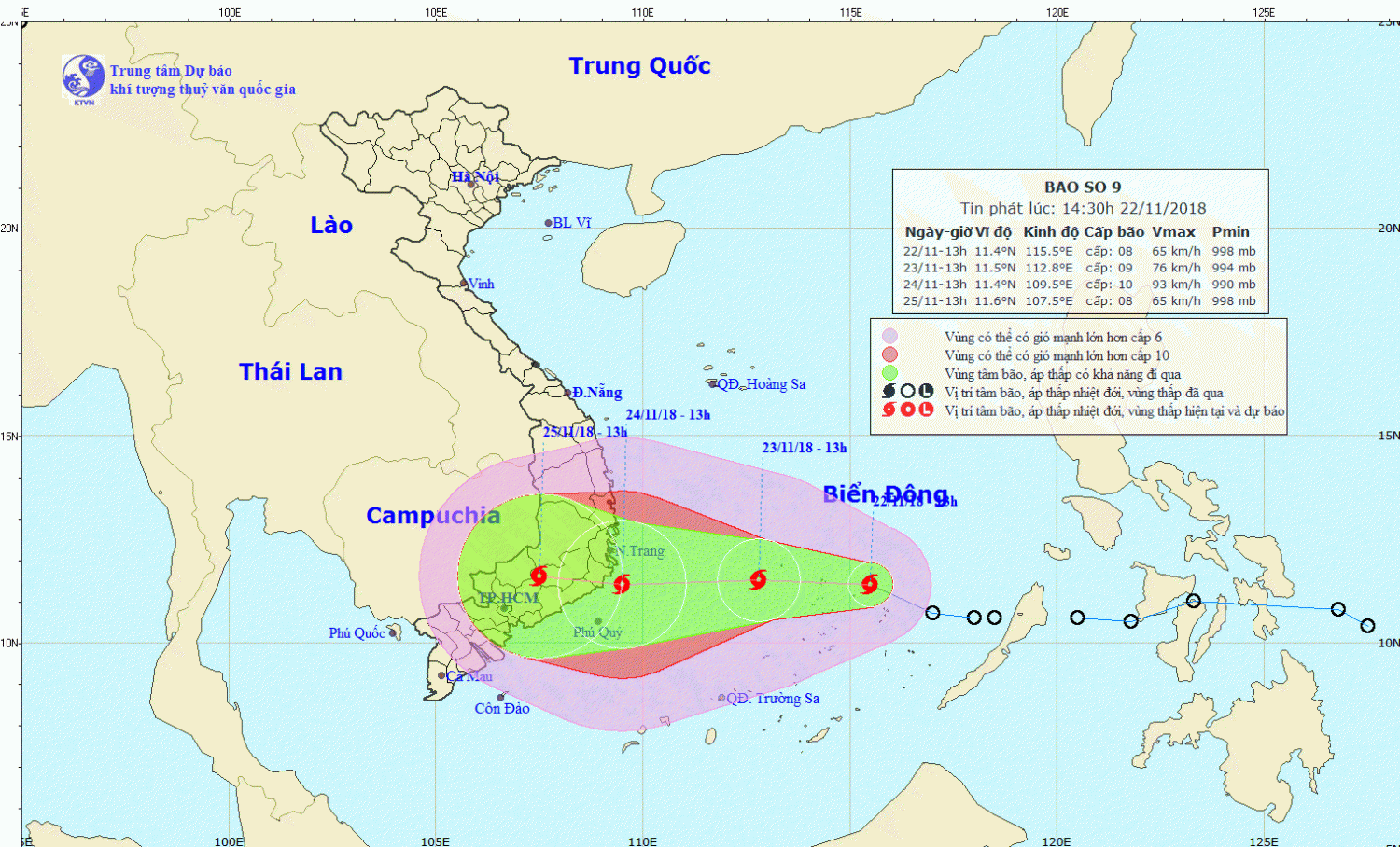 Tin bão gần bờ - cơn bão số 9 (14h30 ngày 22/11)