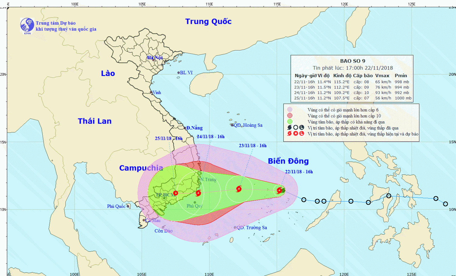 Tin bão gần bờ - cơn bão số 9 (17h00 ngày 22/11)