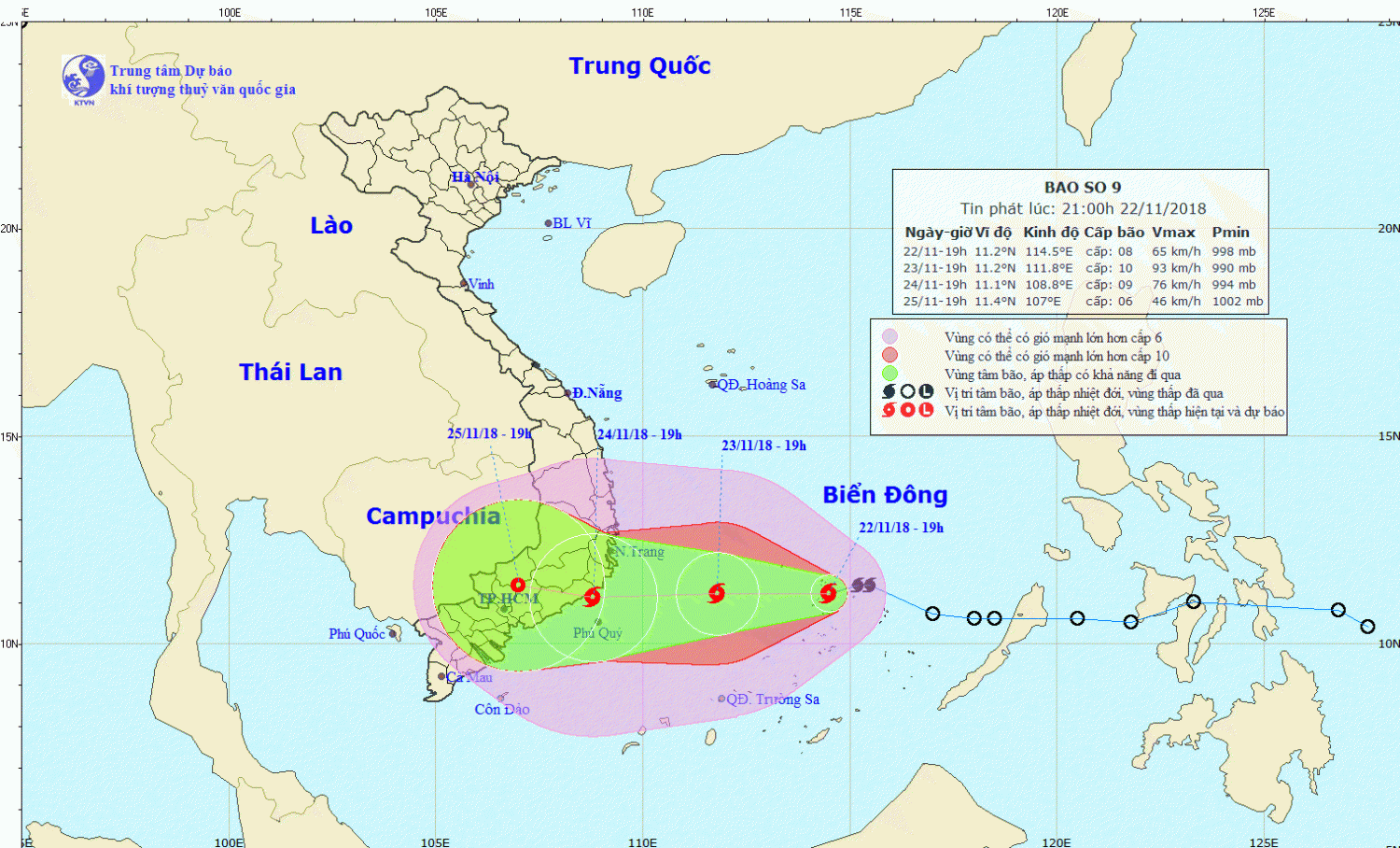 Tin bão gần bờ - cơn bão số 9 (21h00 ngày 22/11)