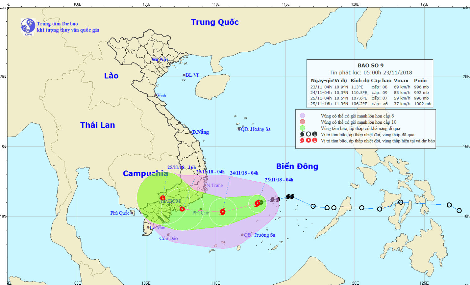 Tin bão khẩn cấp - cơn bão số 9 (05h00 ngày 23/11)