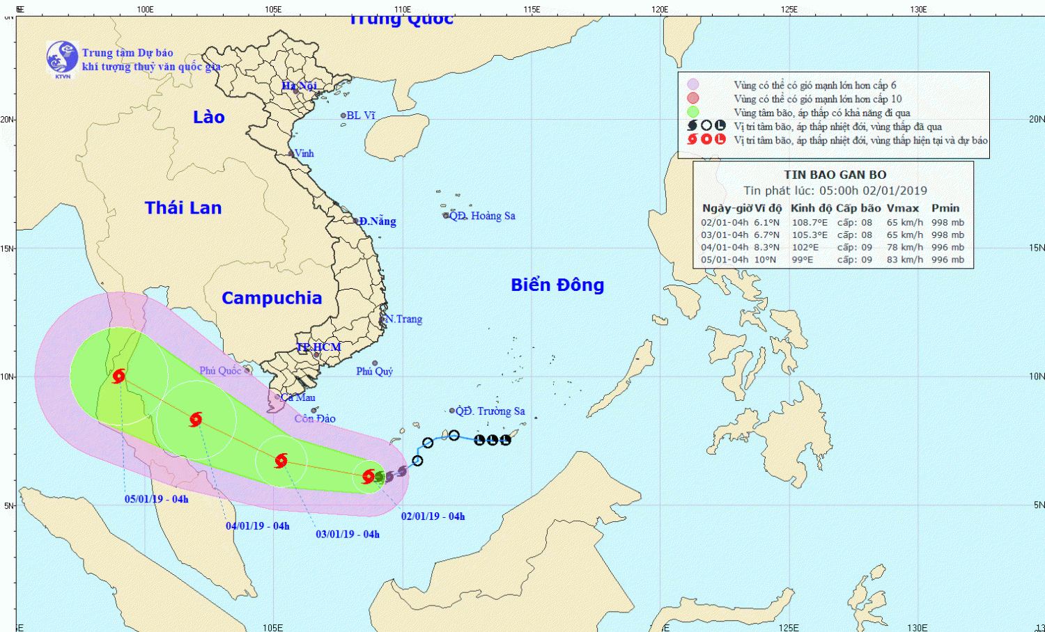 Tin bão gần bờ - cơn bão số 01 (05h00 ngày 02/1)