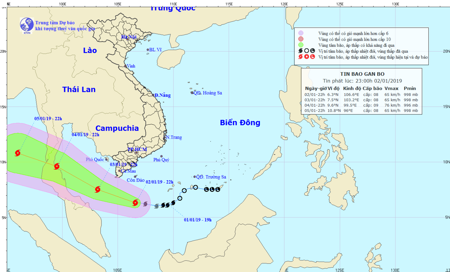 Tin bão gần bờ - cơn bão số 01 (23h00 ngày 02/1)