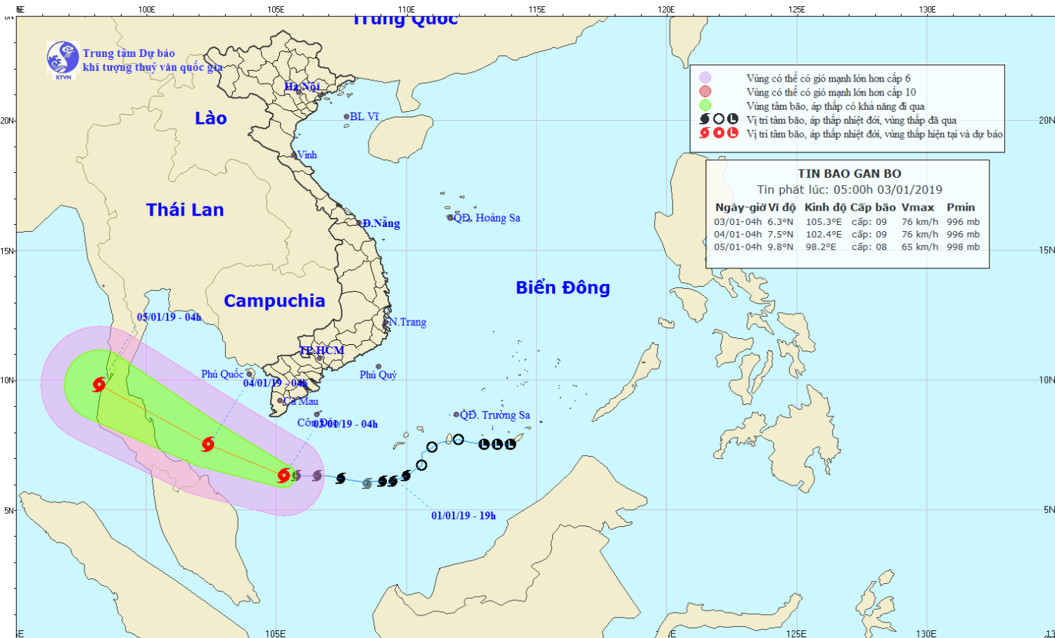 Tin bão gần bờ - cơn bão số 01 (05h00 ngày 03/1)