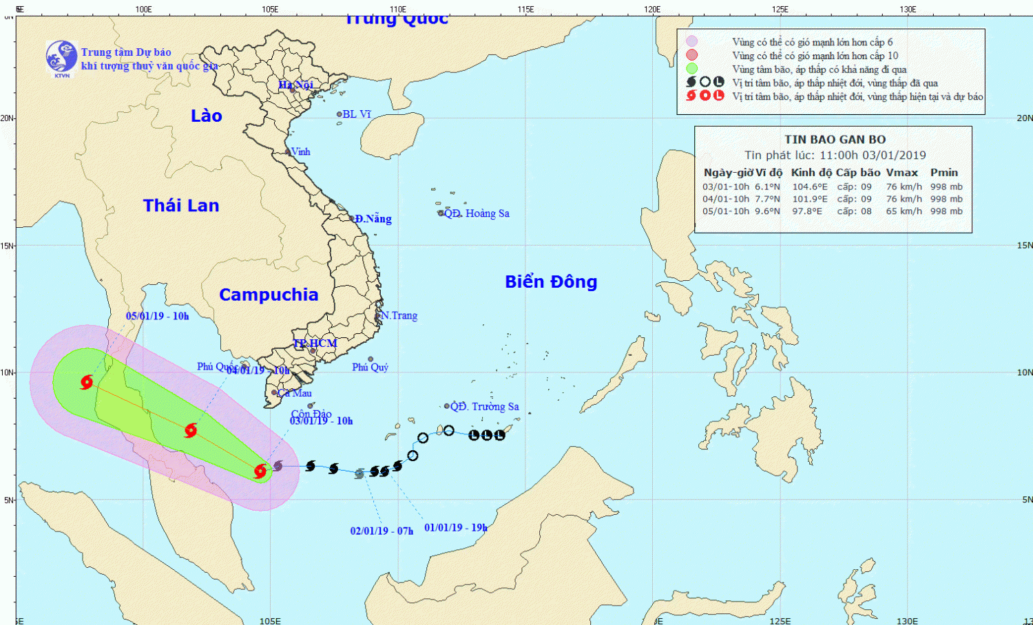 Tin bão gần bờ - cơn bão số 01 (11h00 ngày 03/1)