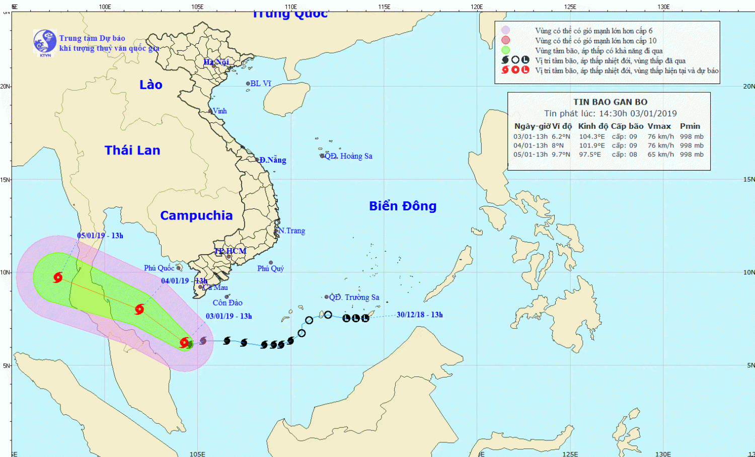 Tin bão gần bờ - cơn bão số 01 (14h30 ngày 03/1)