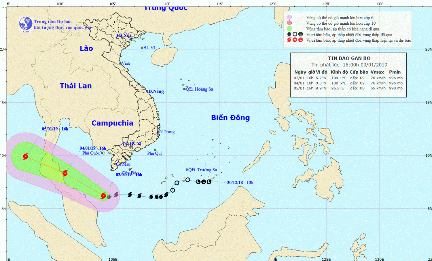 Tin bão gần bờ - cơn bão số 01 (17h00 ngày 03/1)