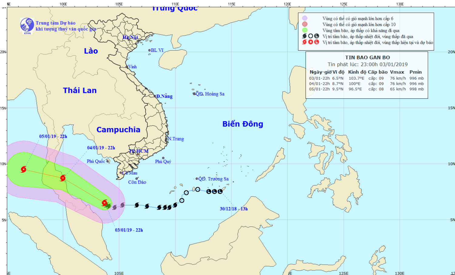 Tin bão gần bờ - cơn bão số 01 (23h00 ngày 03/1)