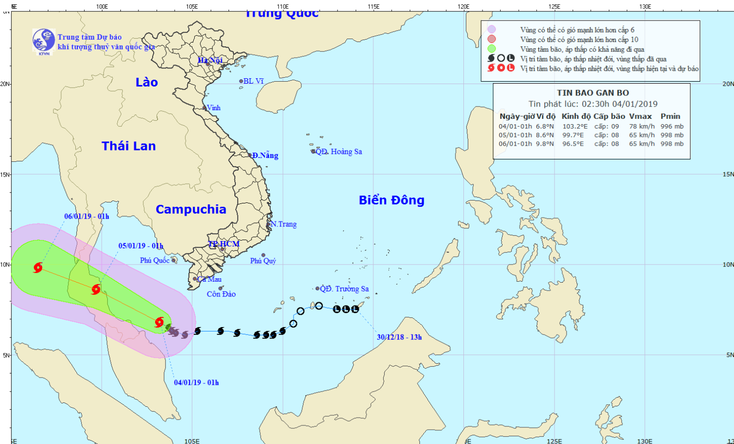 Tin bão gần bờ - cơn bão số 01 (02h30 ngày 04/1)