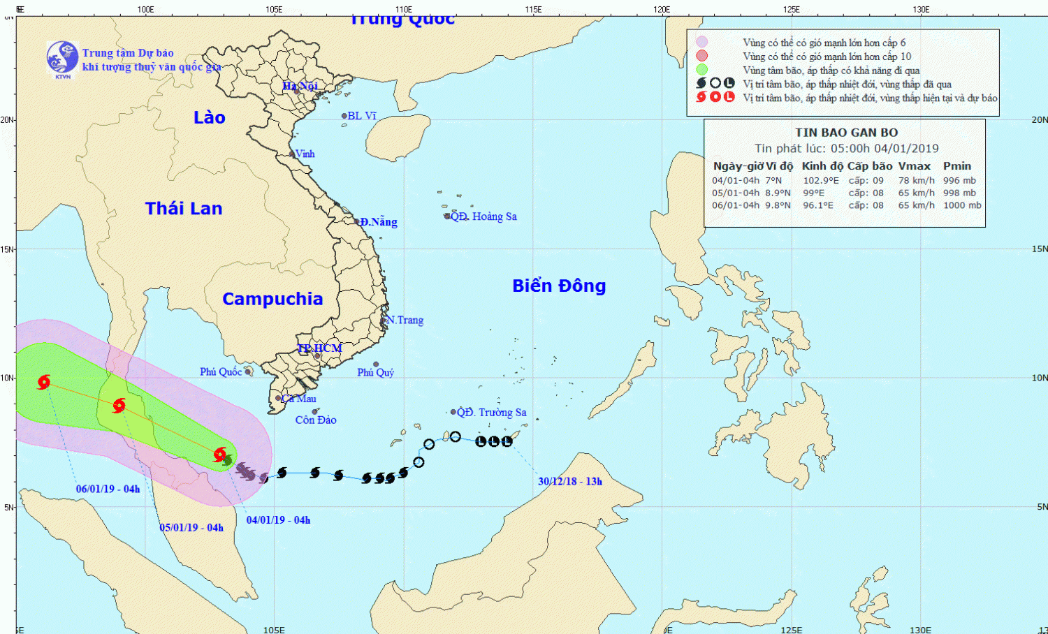 Tin bão gần bờ - cơn bão số 01 (05h00 ngày 04/1)