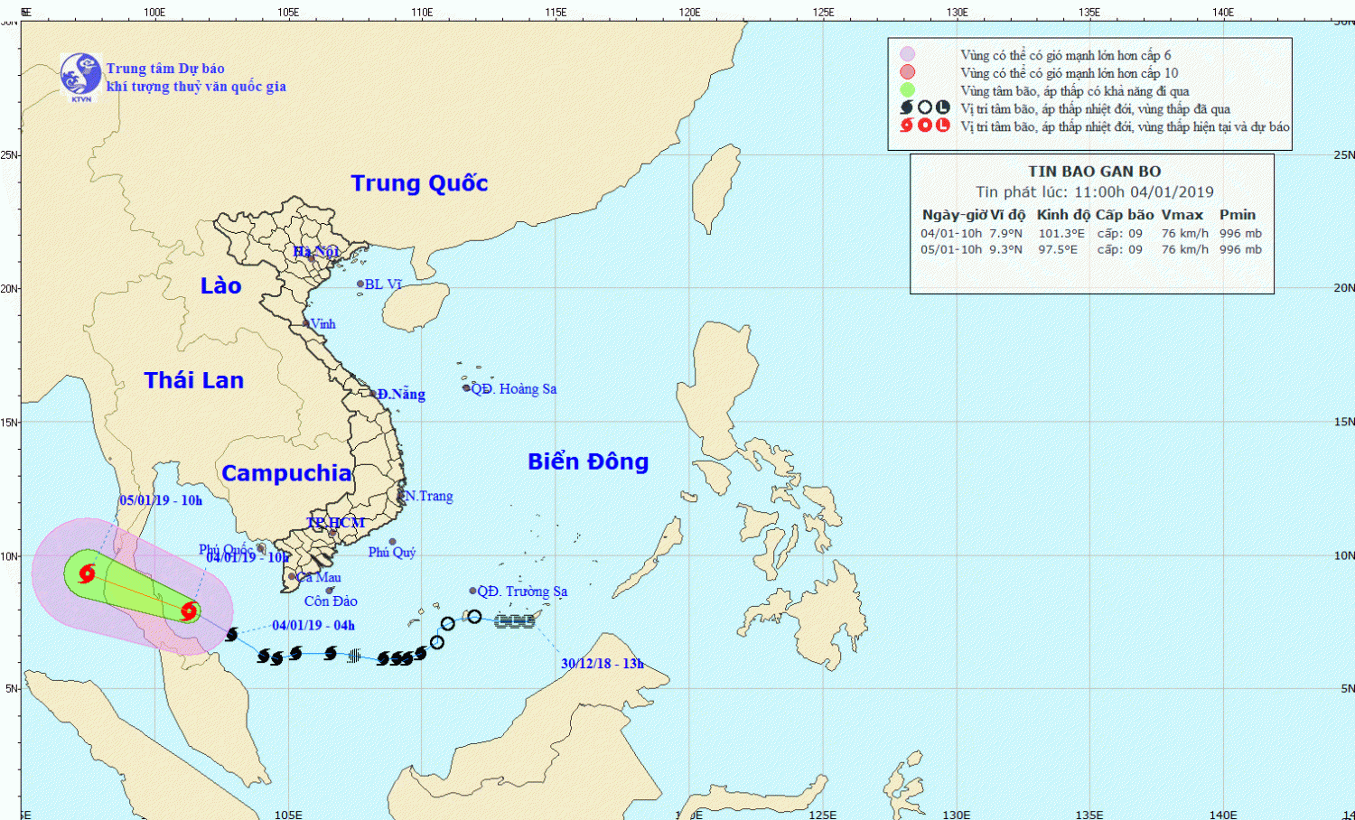 Tin bão gần bờ - cơn bão số 01 (11h00 ngày 04/1)