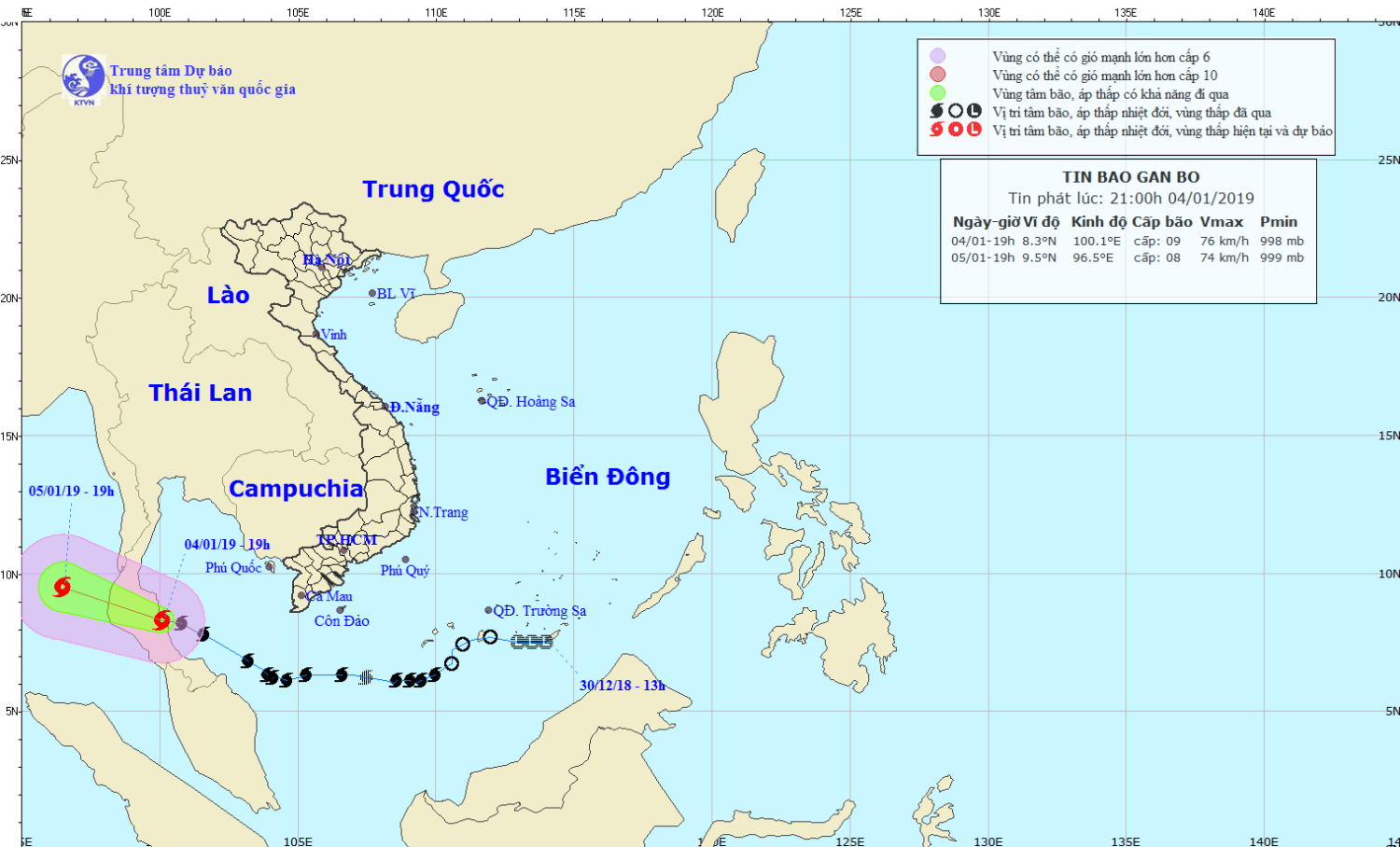 Tin bão gần bờ - cơn bão số 01 (21h00 ngày 04/1)