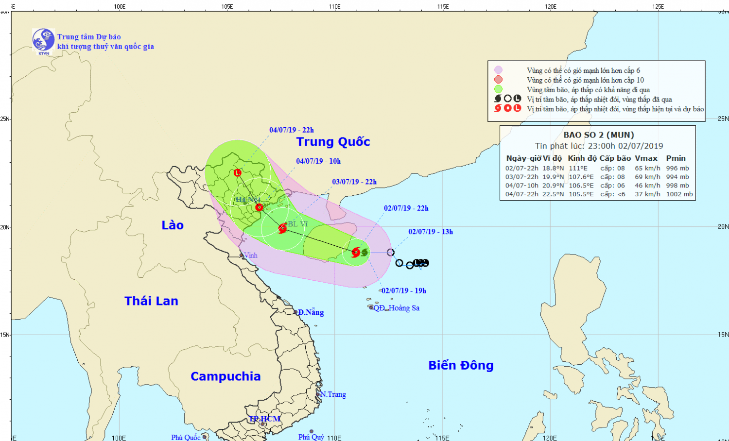 Tin bão khẩn cấp - cơ bão số 2 (23h00 ngày 02/7)