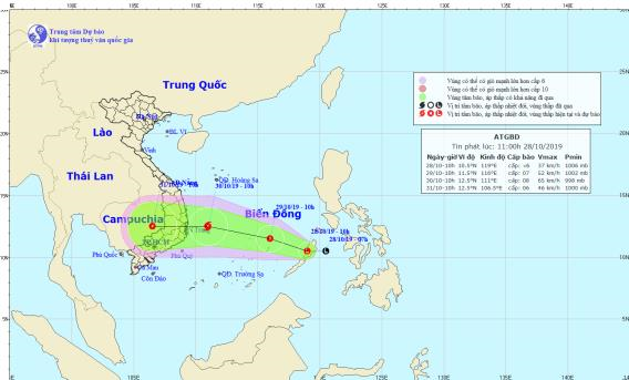 Tin vùng áp thấp trên Biển Đông (11h00 ngày 28/10)