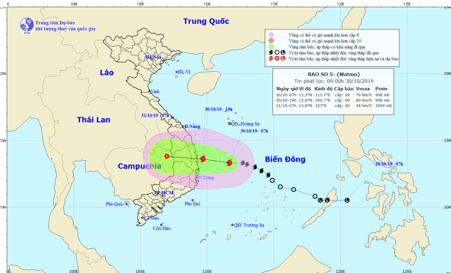 Tin bão khẩn cấp - cơn bão số 05 (09h00 ngày 30/10)