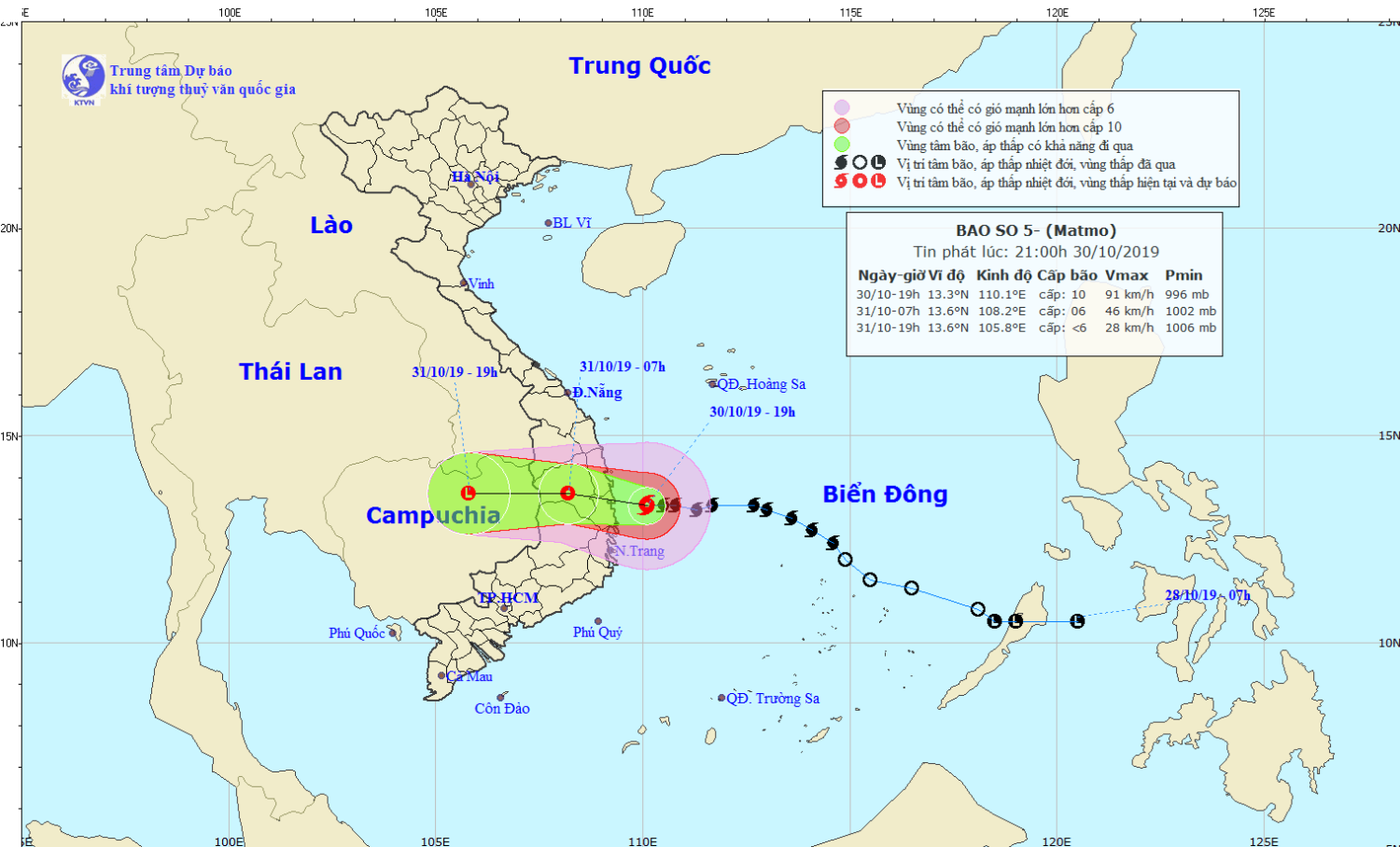 Tin bão khẩn cấp - cơn bão số 05 (21h00 ngày 30/10)