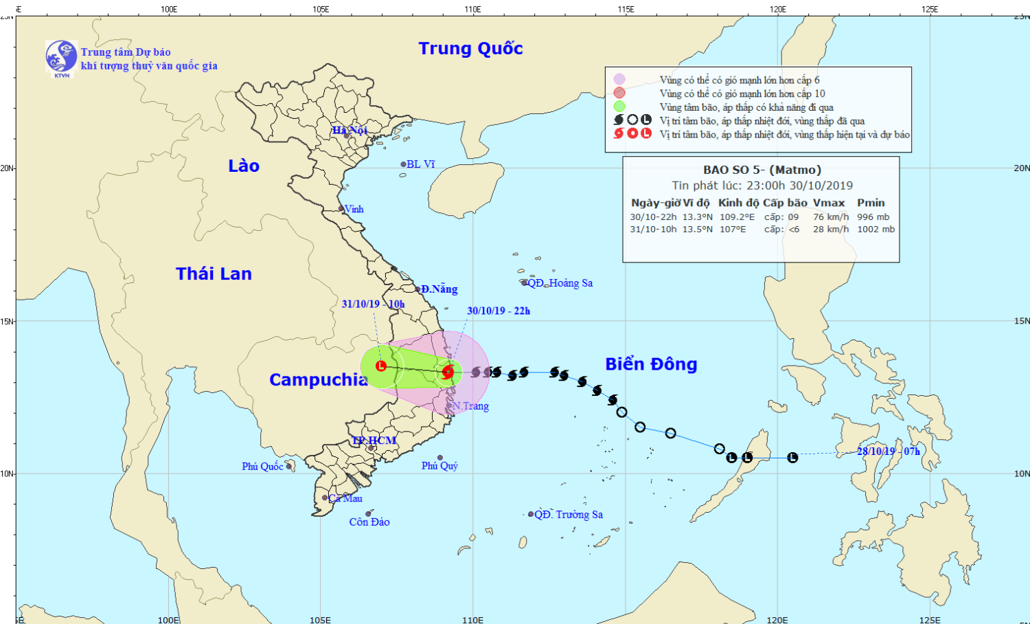 Tin bão khẩn cấp - cơn bão số 05 (23h00 ngày 30/10)