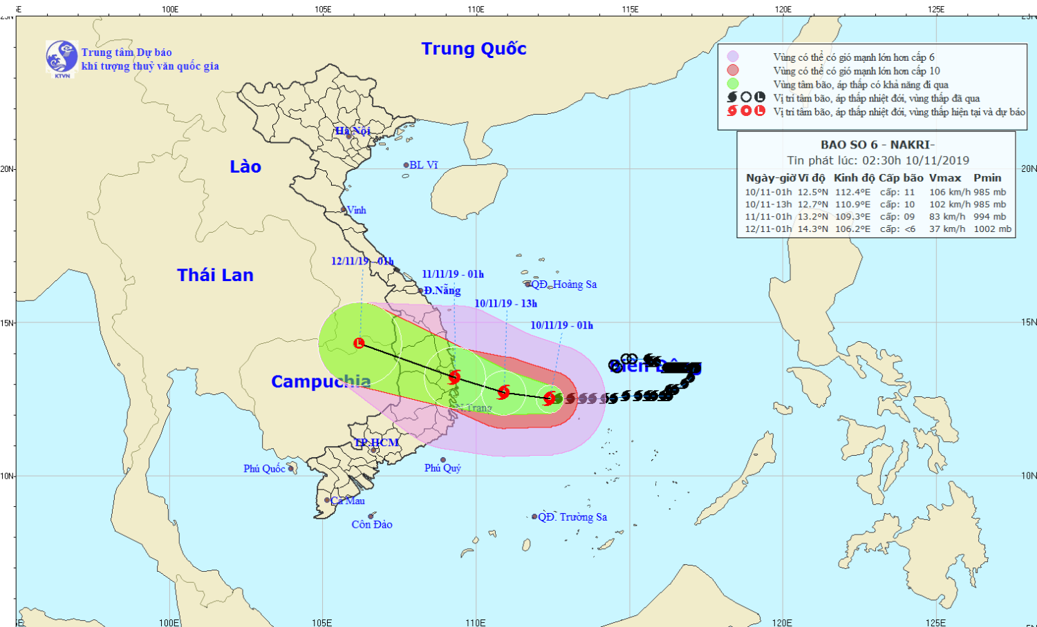 Tin bão khẩn cấp - cơn bão số 06 (02h30 ngày 10/11)