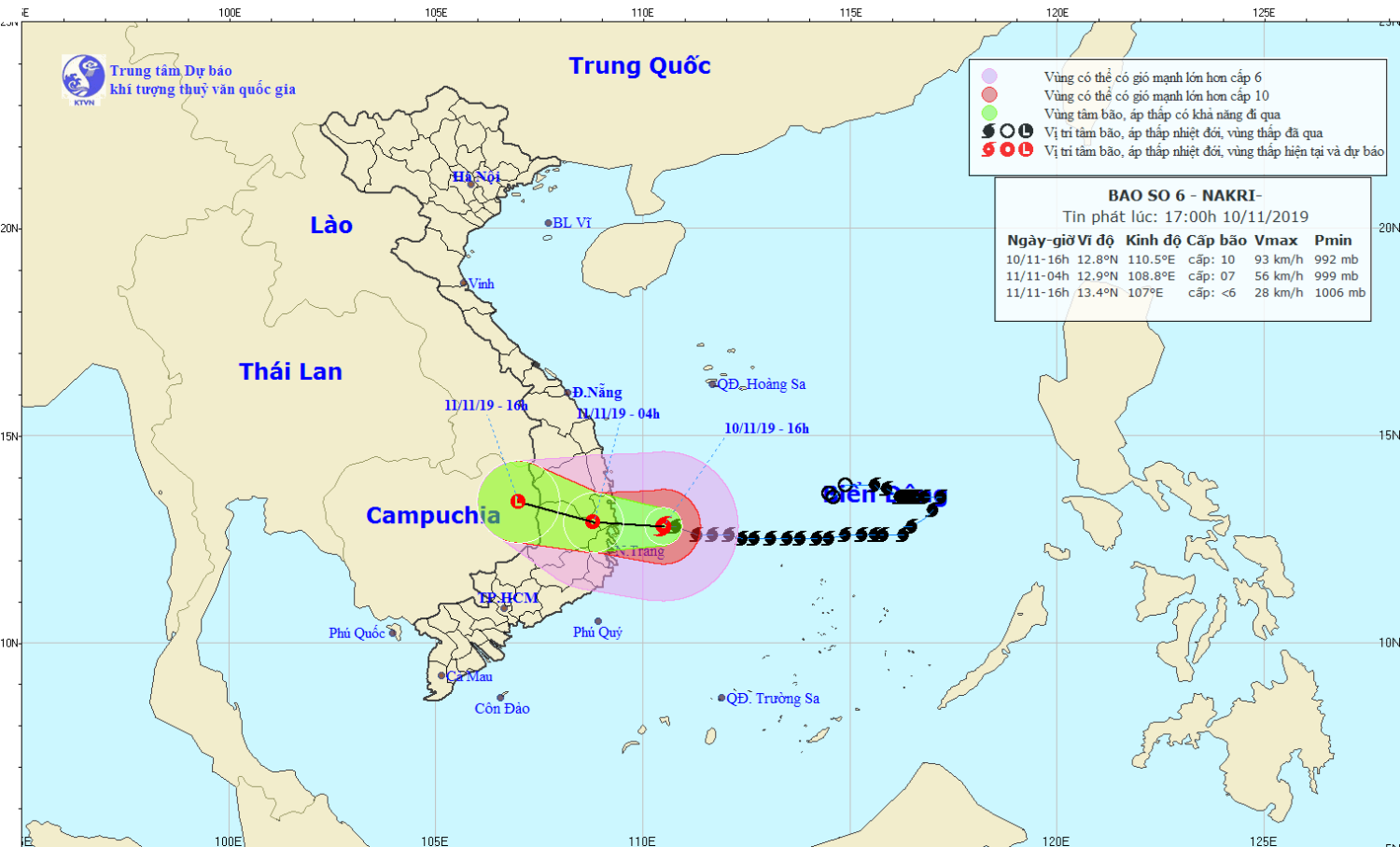 Tin bão khẩn cấp - cơn bão số 06 (17h00 ngày 10/11)