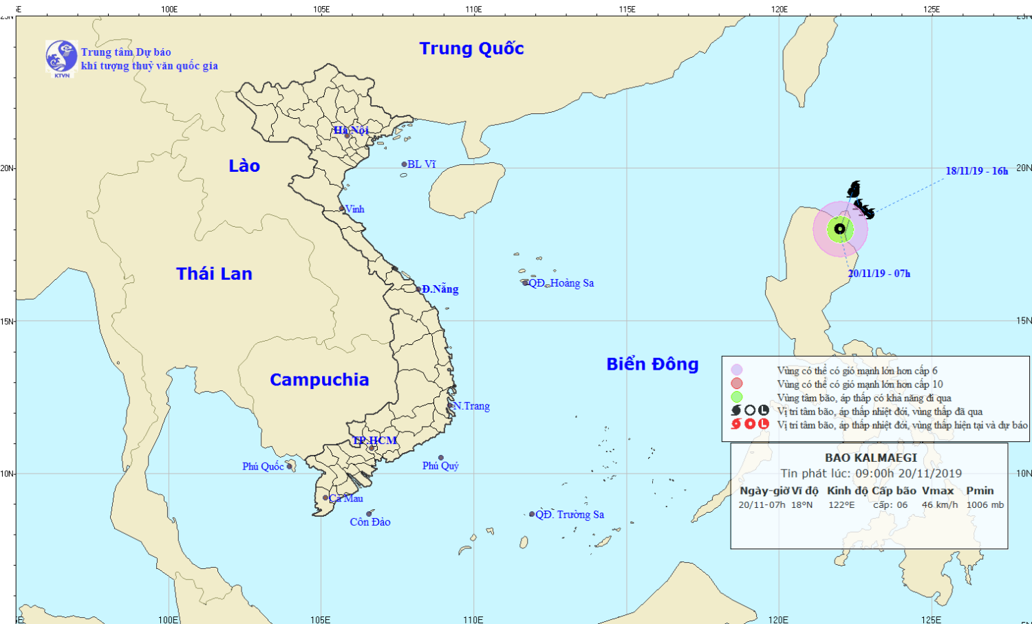 Tin về cơn bão Kalmaegi (09h00 ngày 20/11)