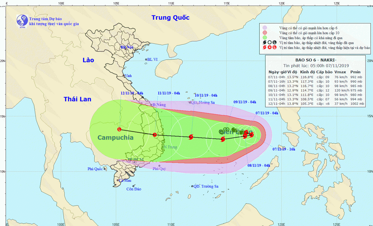Tin bão trên Biển Đông - cơn bão số 06 (05h00 ngày 07/11)