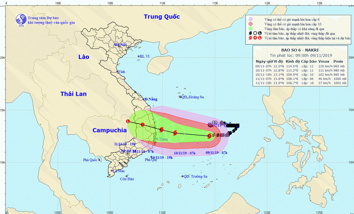 Tin bão gần bờ - cơn bão số 06 (09h00 ngày 09/11)