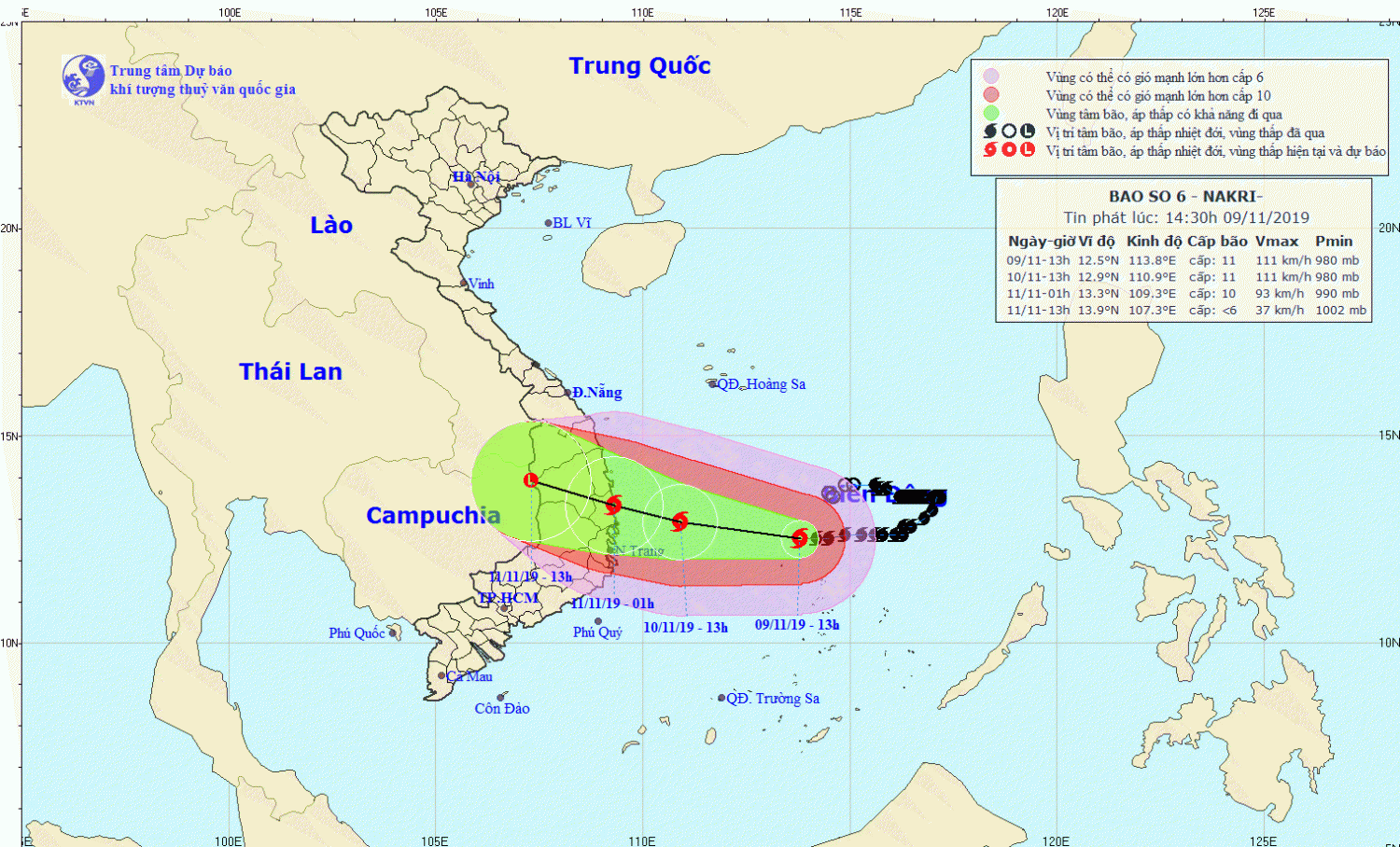 Tin bão gần bờ - cơn bão số 06 (14h30 ngày 09/11)