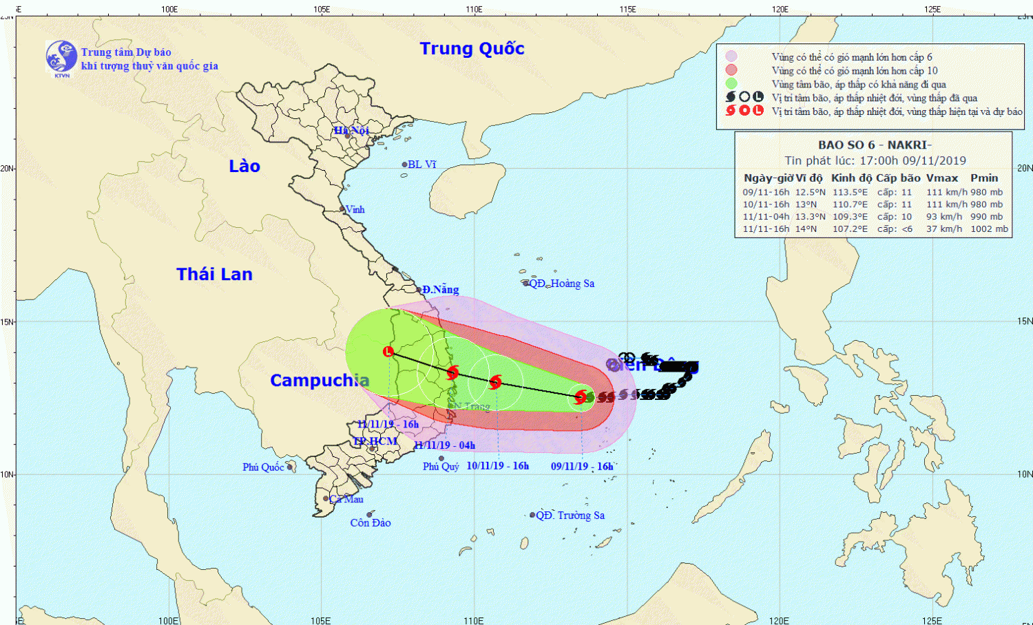 Tin bão khẩn cấp - cơn bão số 06 (17h00 ngày 09/11)