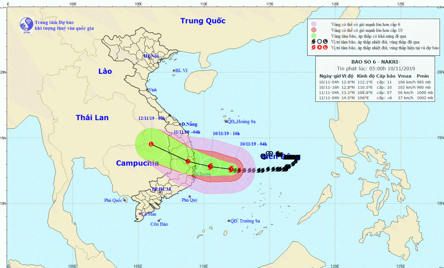 Tin bão khẩn cấp - cơn bão số 06 (05h00 ngày 10/11)