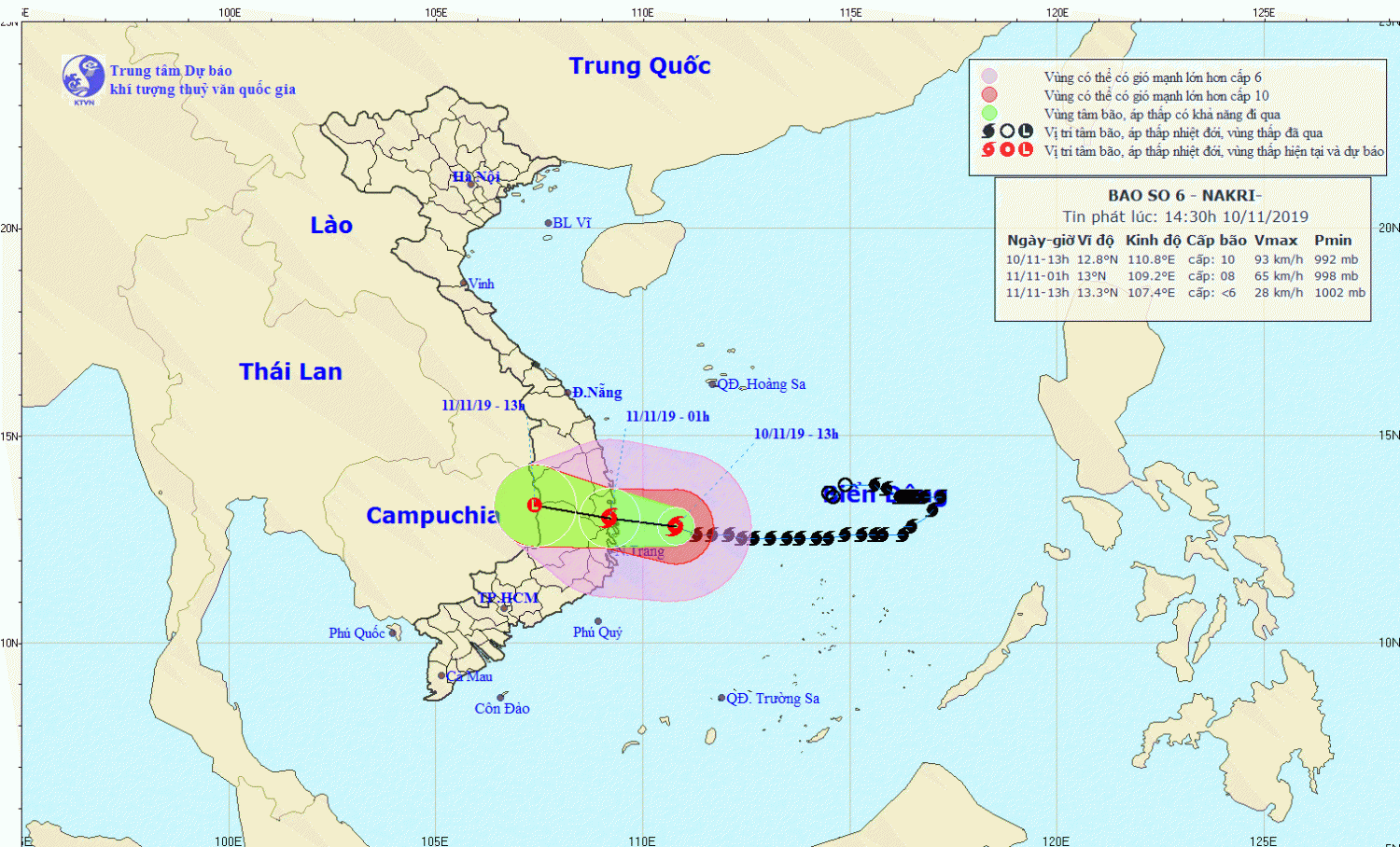 Tin bão khẩn cấp - cơn bão số 06 (14h30 ngày 10/11)