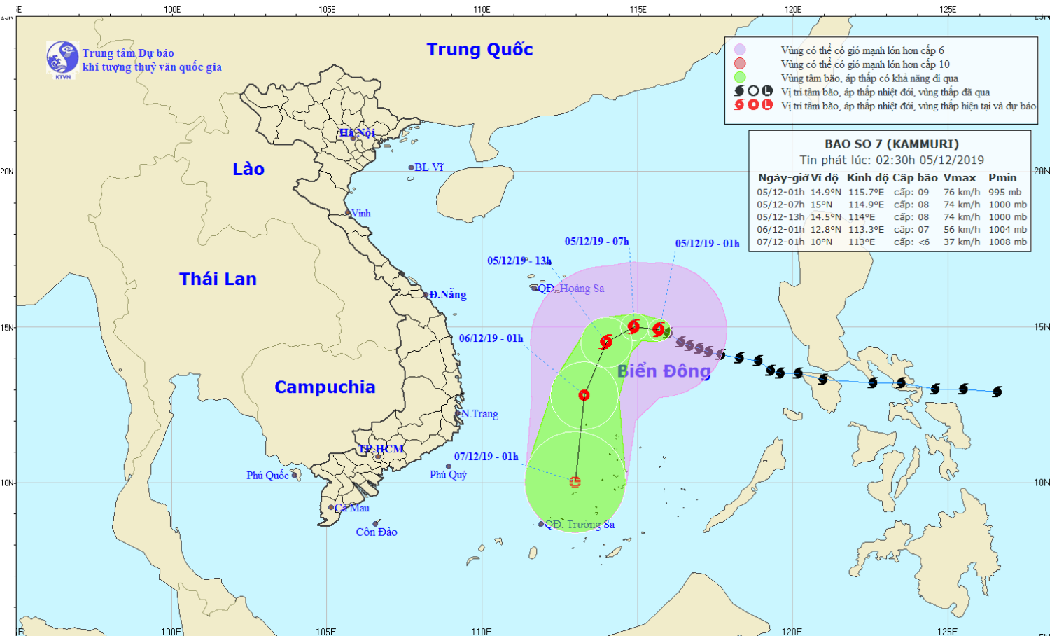 Tin bão trên Biển Đông - cơn bão số 07 (02h30 ngày 05/12)