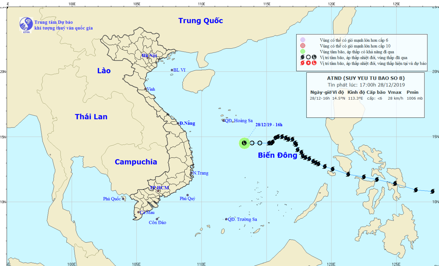 Tin về cơn bão số 08 (17h00 ngày 28/12)