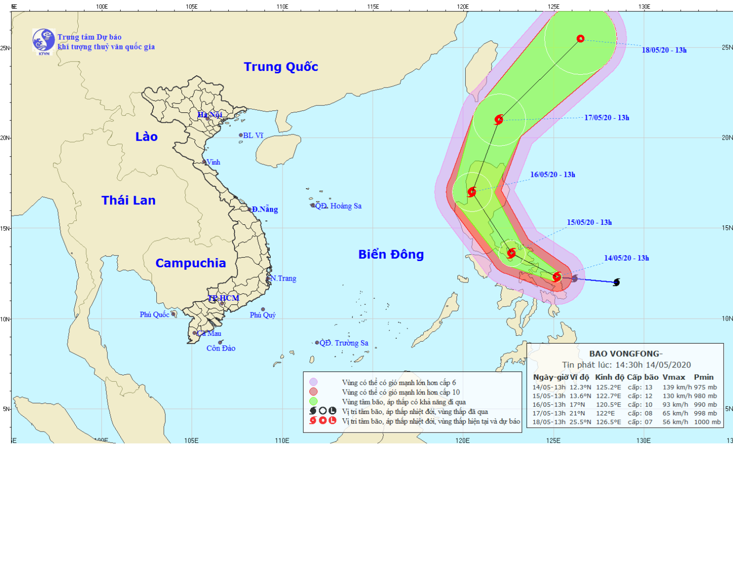 Tin về cơn bão VONGFONG (14h30 ngày 14/5)