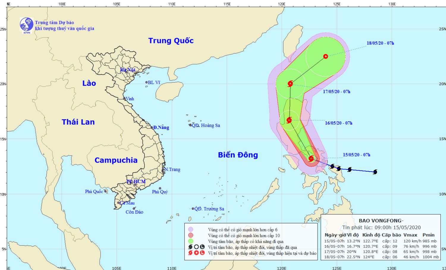 Tin về cơn bão VONGFONG (09h00 ngày 15/5)