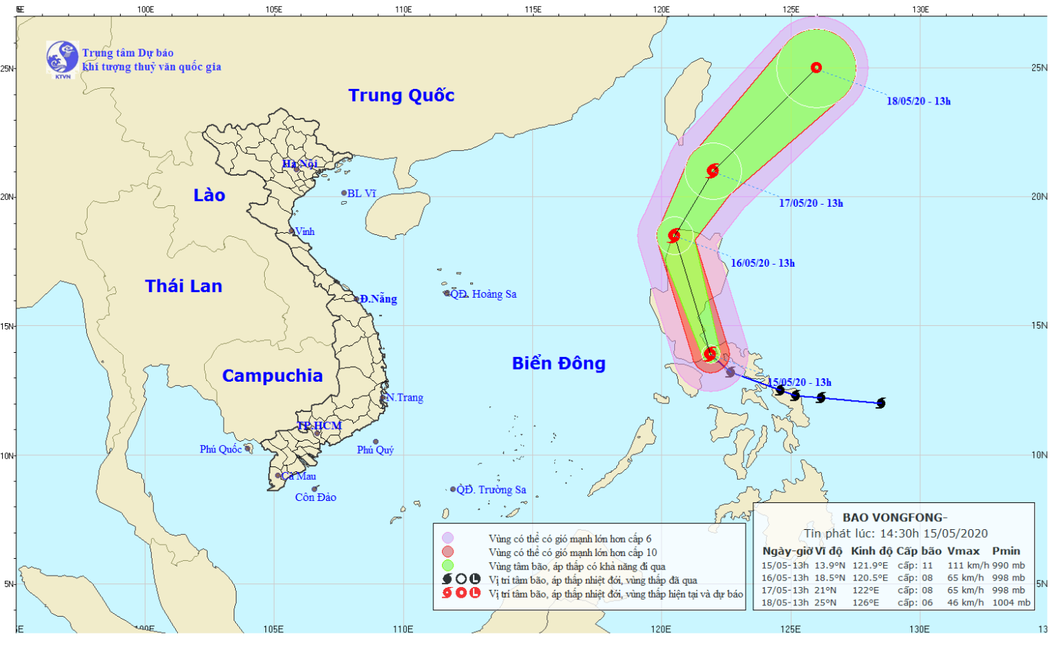 Tin về cơn bão VONGFONG (14h30 ngày 15/5)