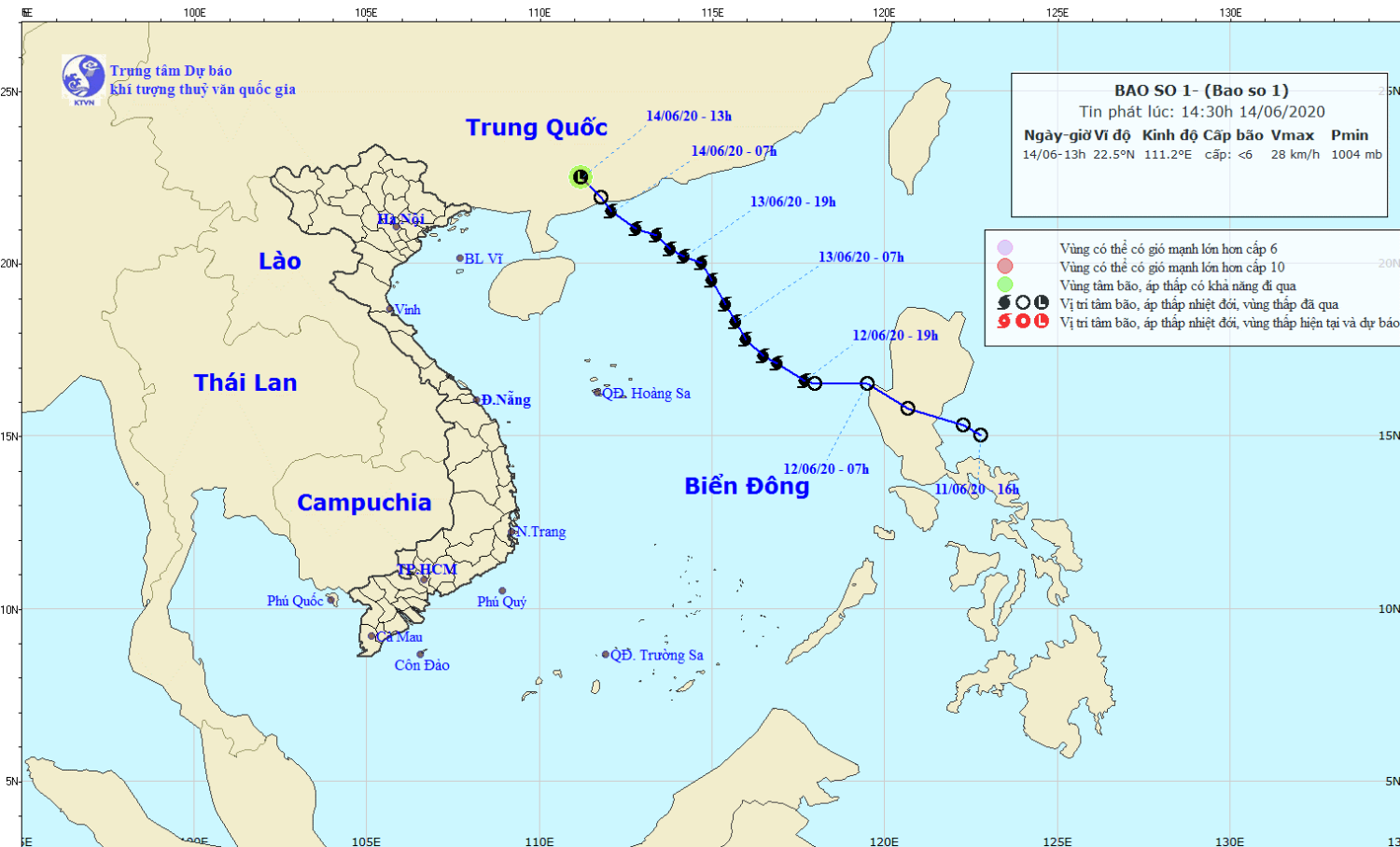 Tin cuối cùng về cơn bão số 01 (14h30 ngày 14/6)