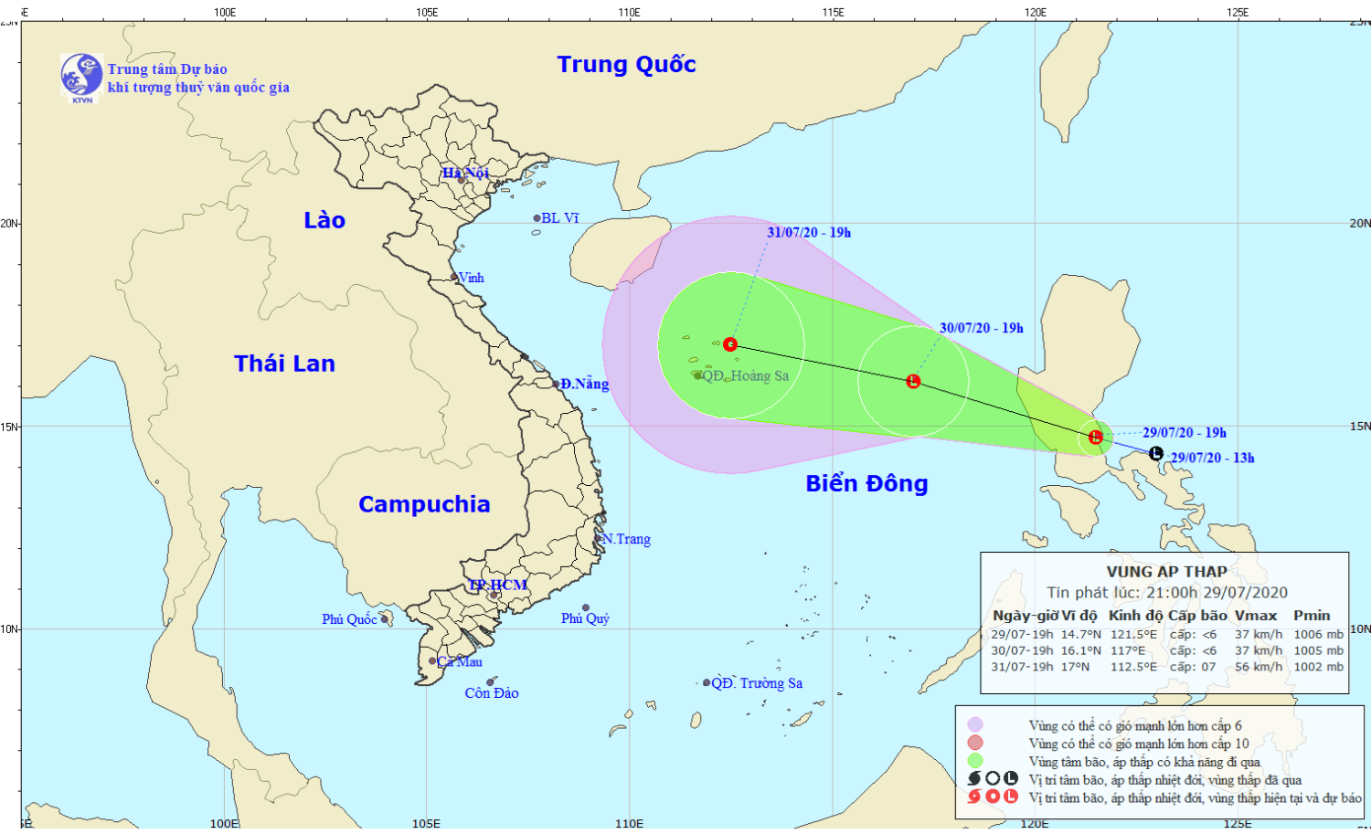 Tin vùng áp thấp trên Biển Đông (02h30 ngày 30/7)