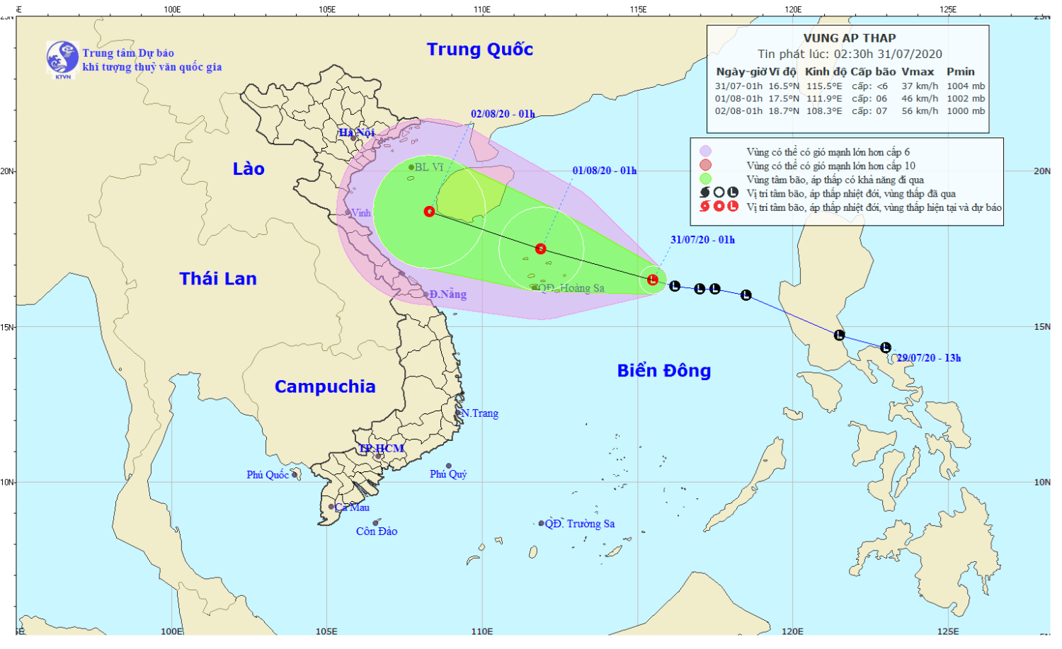 Tin vùng áp thấp trên Biển Đông (02h30 ngày 31/7)