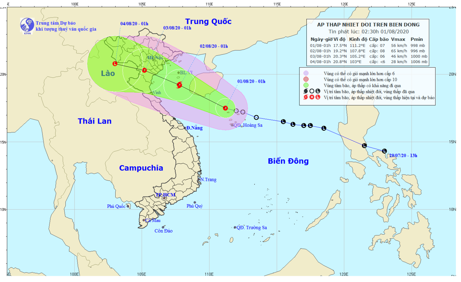 Tin áp thấp nhiệt đới trên Biển Đông (02h30 ngày 01/8)