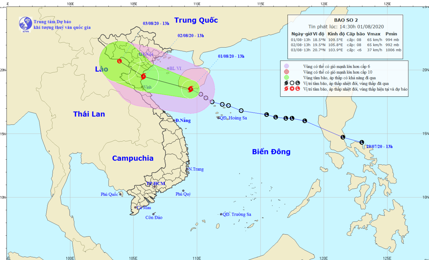 Tin bão khẩn cấp - cơn bão số 02 năm 2020 (14h30 ngày 01/8)