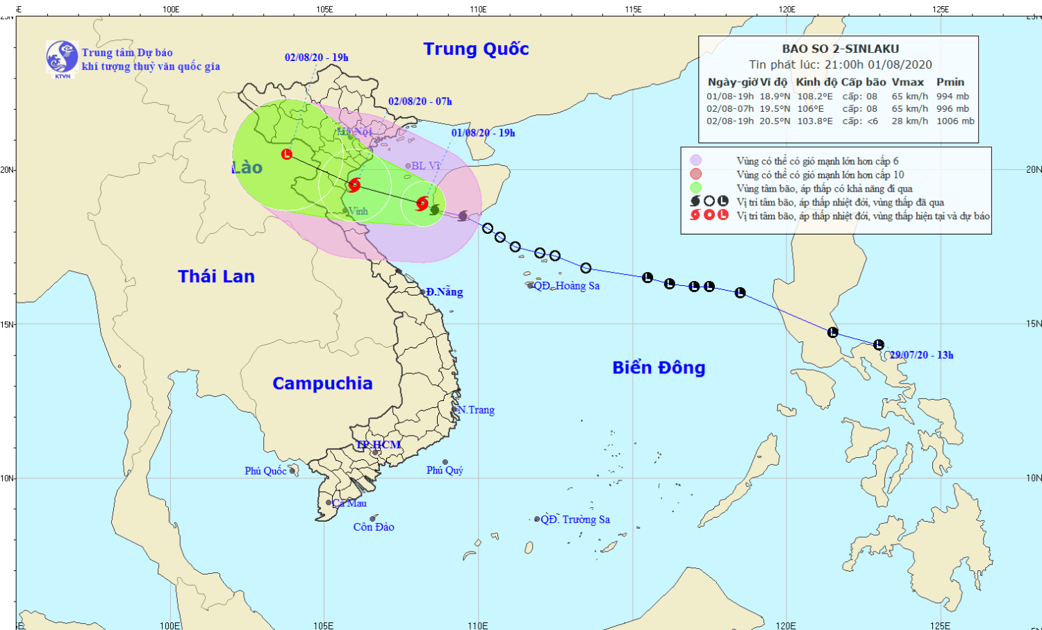 Tin bão khẩn cấp - cơn bão số 02 (21h00 ngày 01/8)
