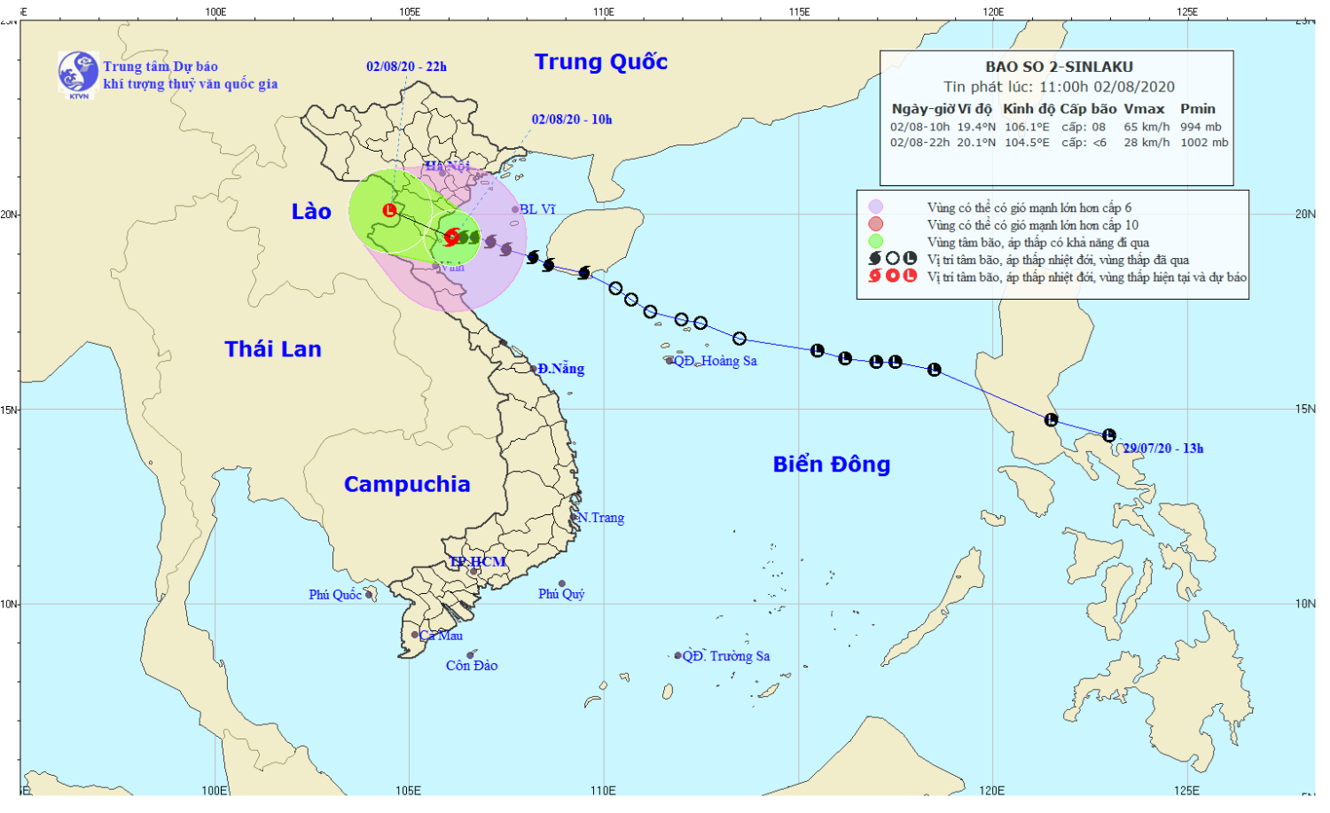 Tin bão khẩn cấp - cơn bão số 02 (11h00 ngày 02/8)