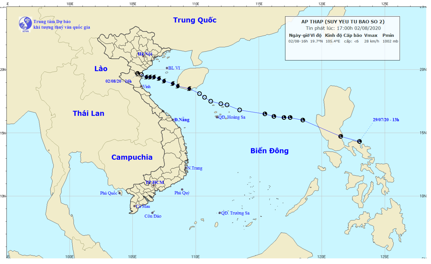 Tin về cơn bão số 02 năm 2020 (17h00 ngày 02/8)