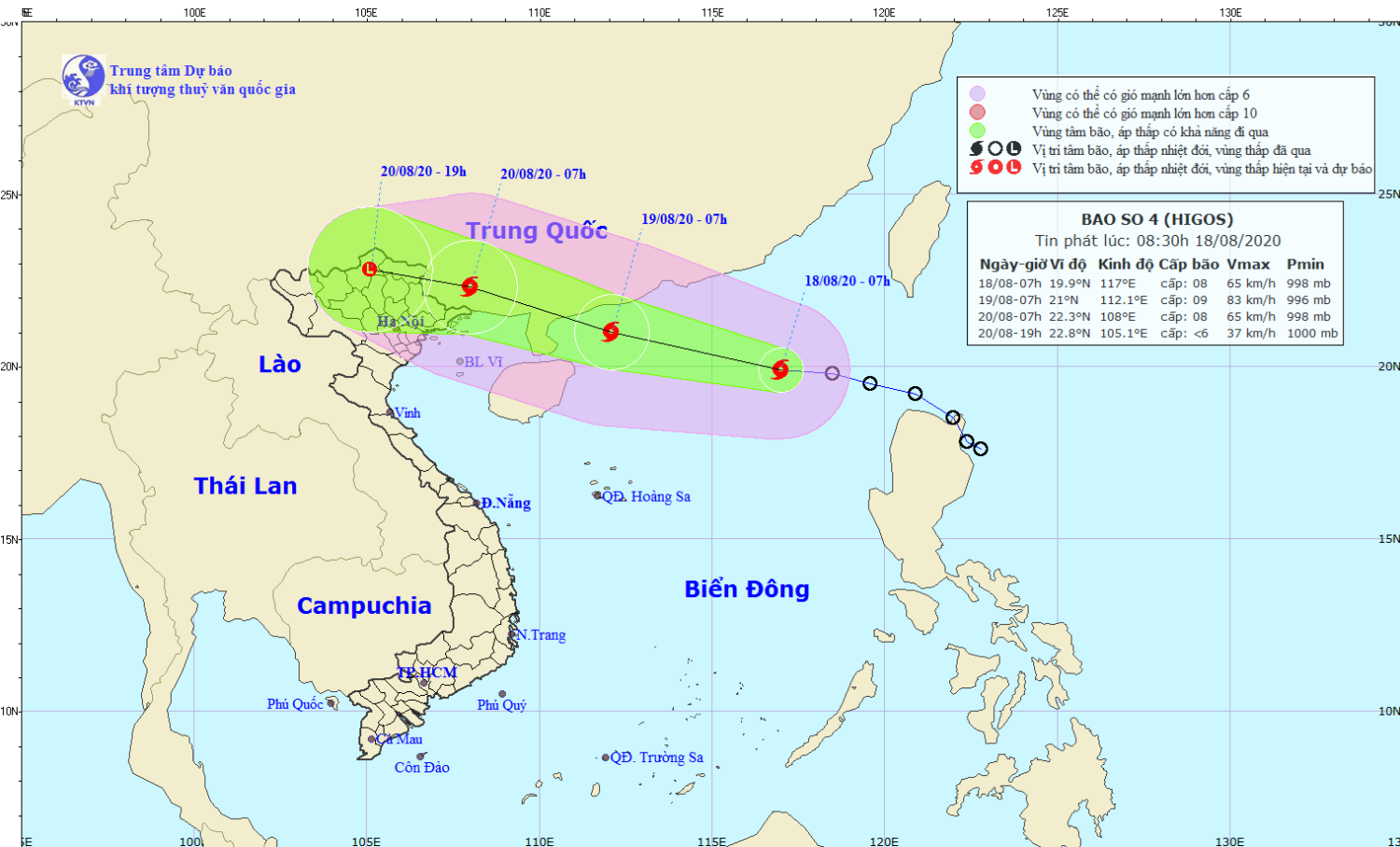 Tin bão trên Biển Đông - cơn số 04 năm 2020 (09h00 ngày 18/8)