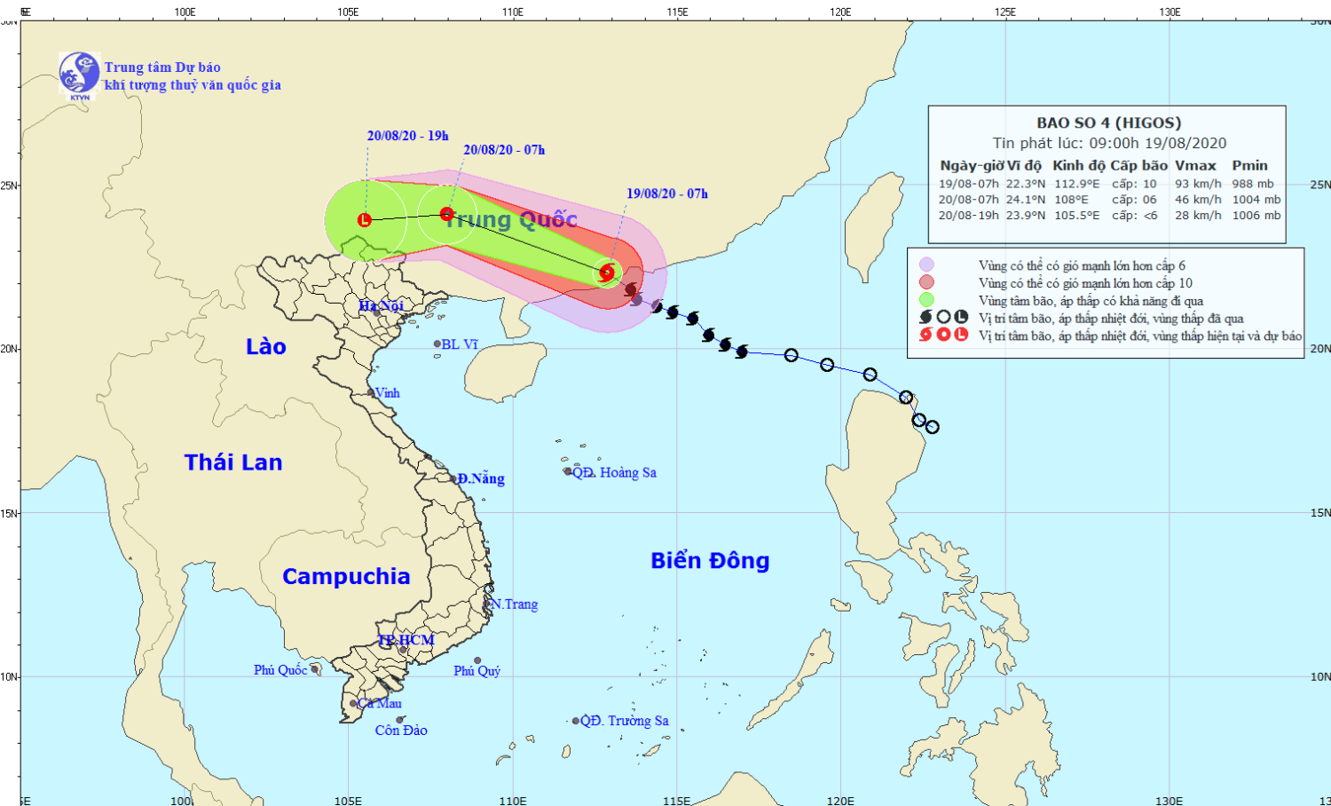 Tin bão trên đất liền - cơn bão số 04 năm 2020 (09h00 ngày 19/8)