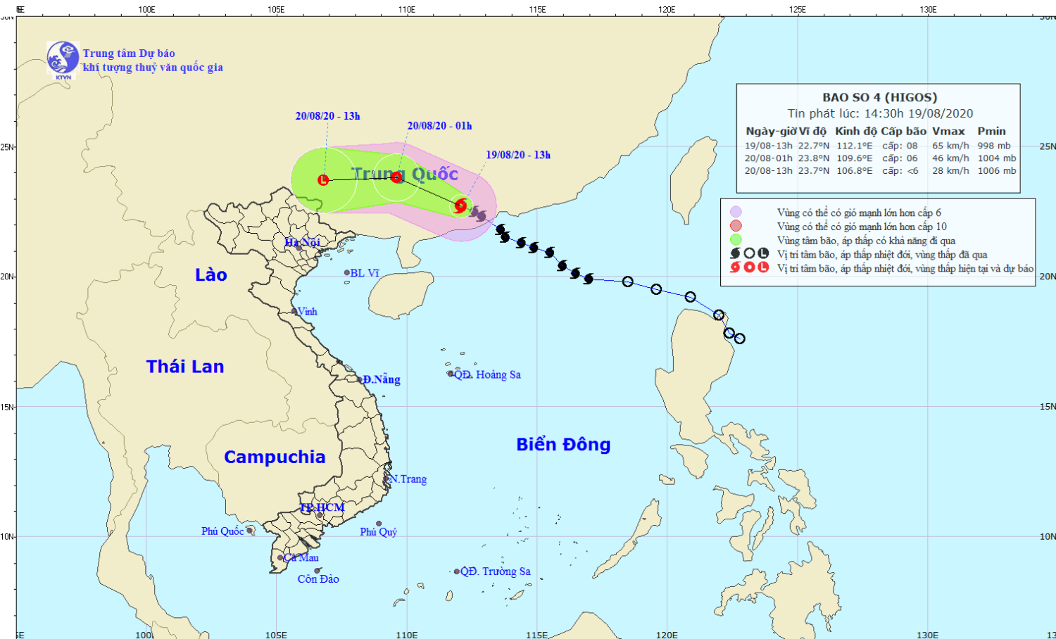 Tin bão trên đất liền - cơn bão số 04 năm 2020 (14h30 ngày 19/8)