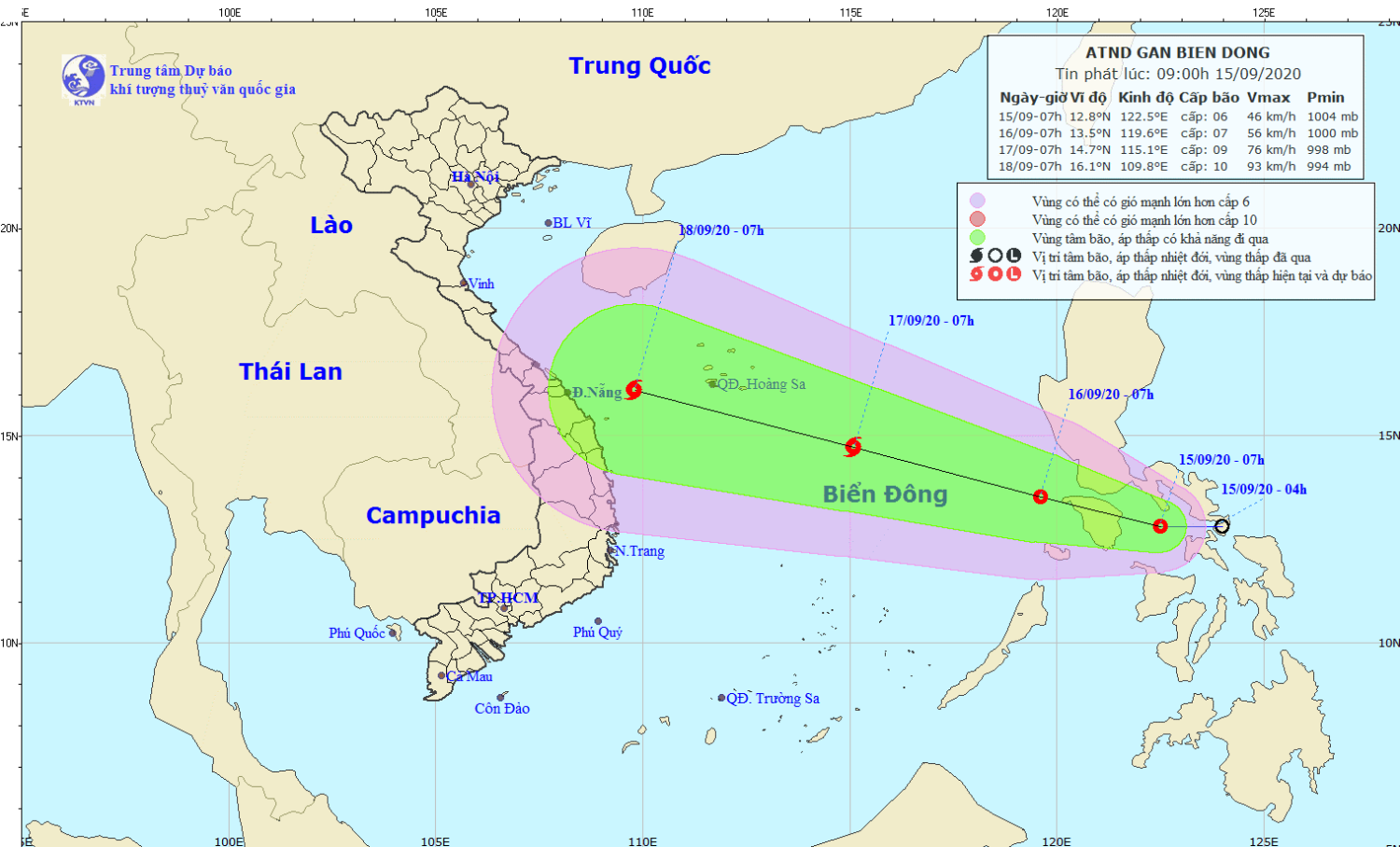 Tin áp thấp nhiệt đới gần Biển Đông (09h00 ngày 15/9)