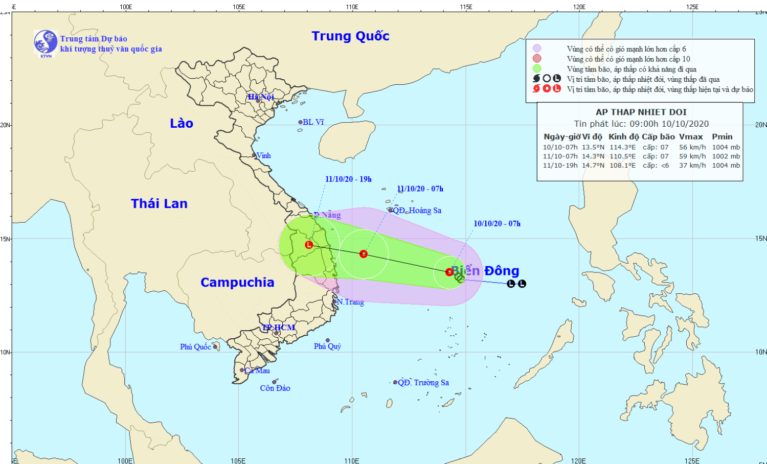 Tin áp thấp nhiệt đới trên Biển Đông (09h00 ngày 10/10)